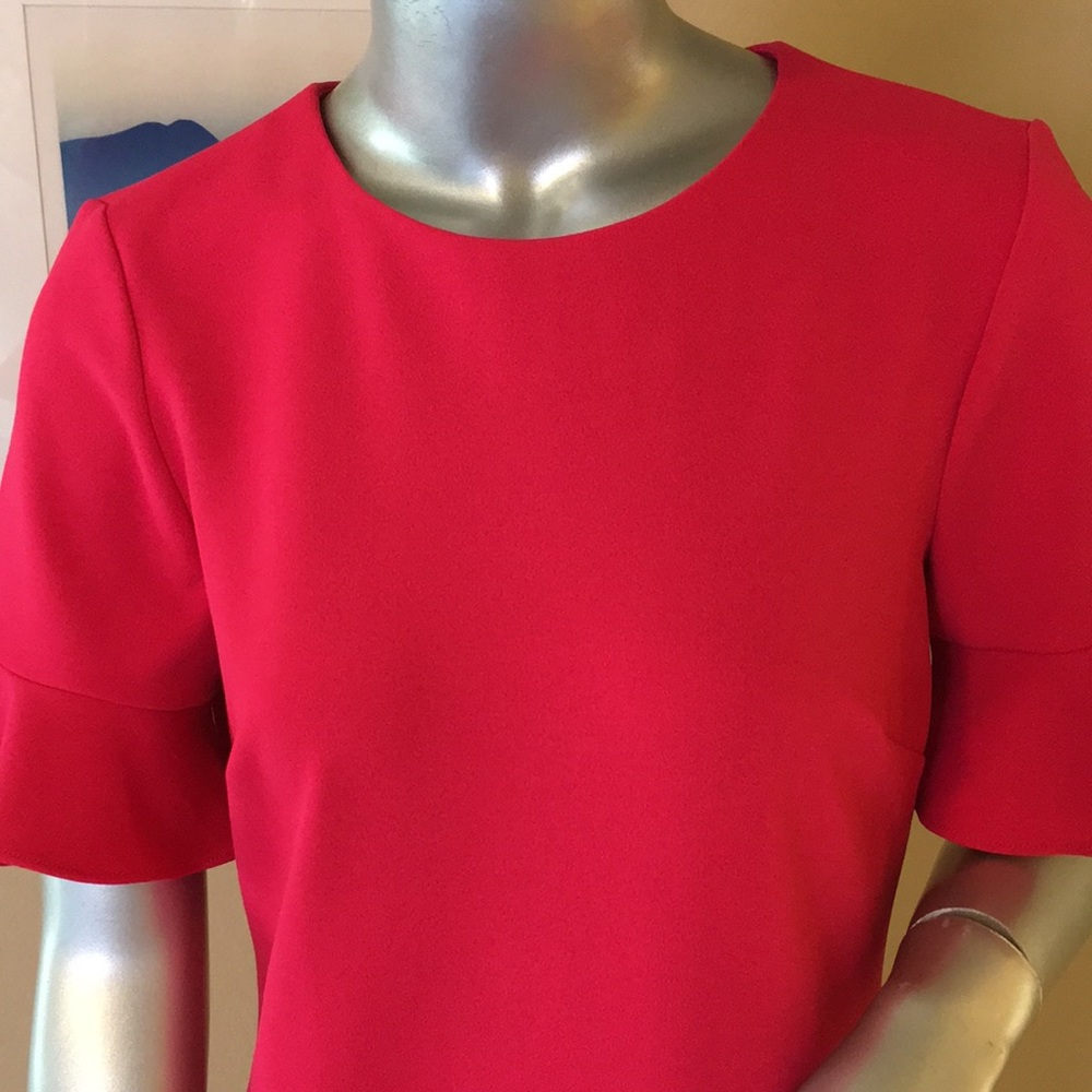 CALVIN KLEIN | Ruffle Short Sleeve Sheath Dress Hot Coral Pink đź©· - Picture 4 of 16